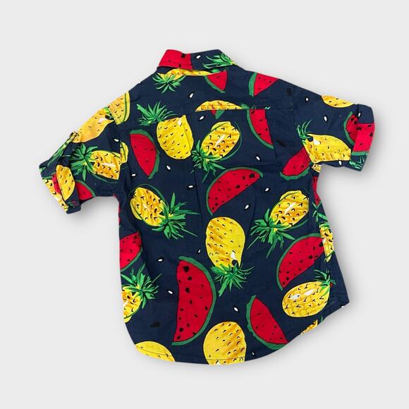 Fruit Print Button Up Shirt Kids Navy Sz 2T Pineapple Watermelon Summer Top - Picture 2 of 4